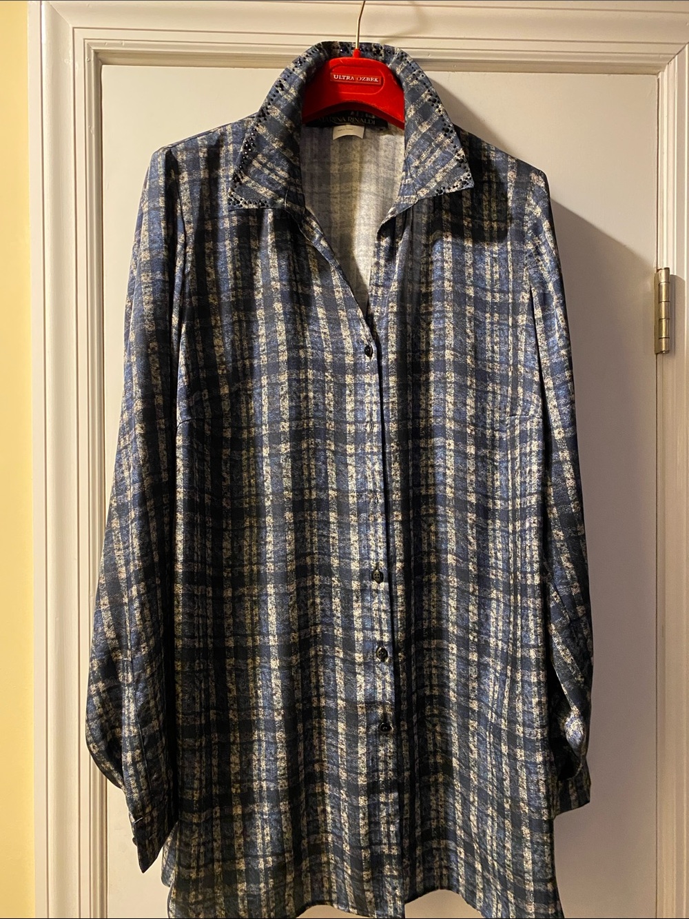 Marina Rinaldi Crystal Collar Button Down Shirt NWOT